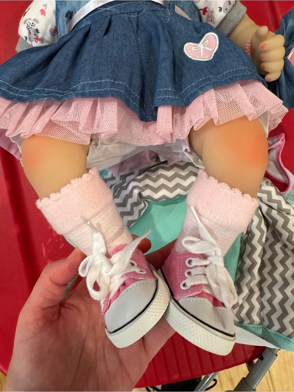 Reborn Doll- Blue Denim Dress Baby Doll with Pink Accents
